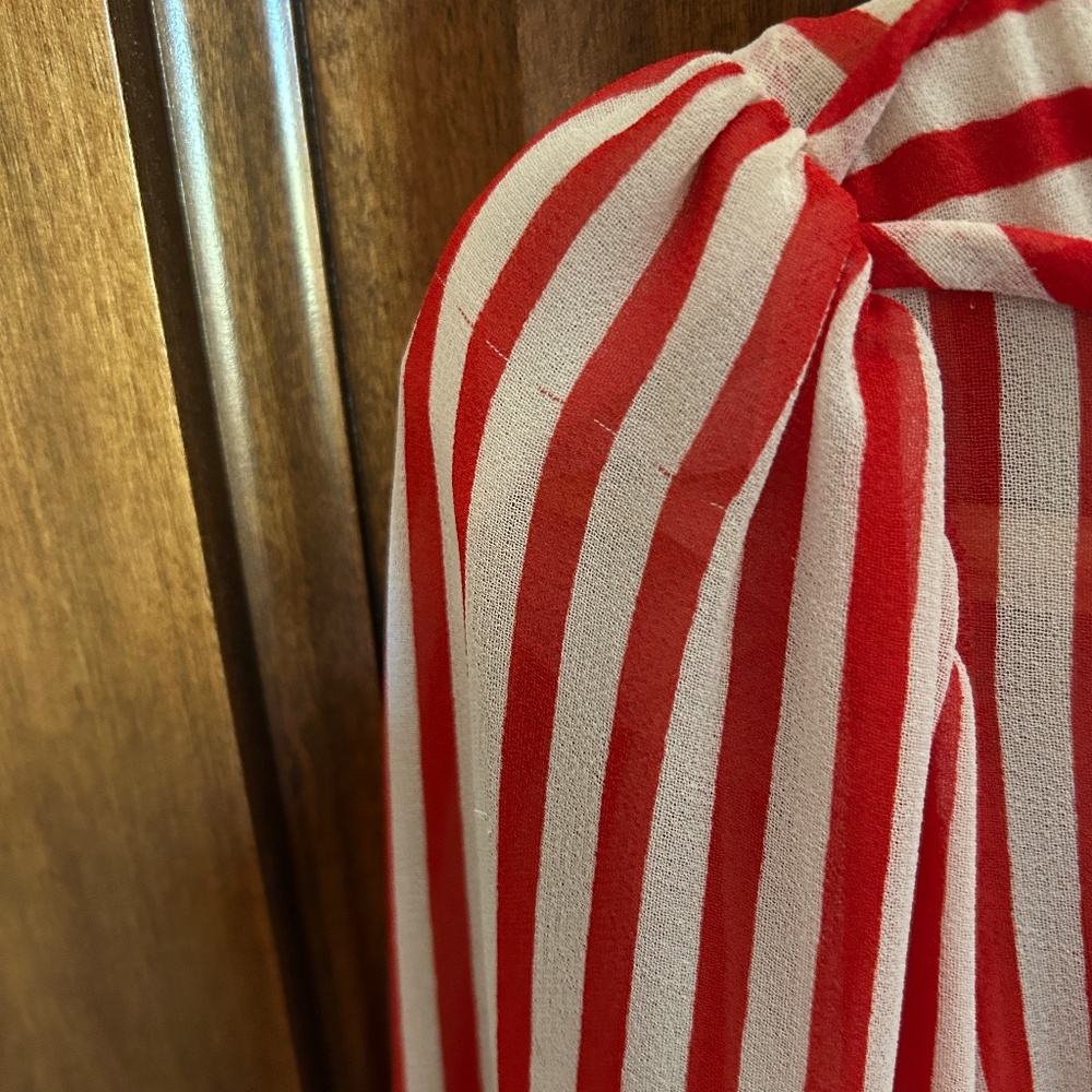 Albert Nipon Sheer Red And White Stripe Dress - image 5